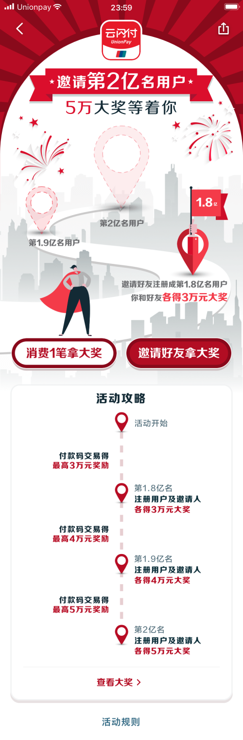 50000元大奖人人有份，一起寻找云闪付第2亿用户！