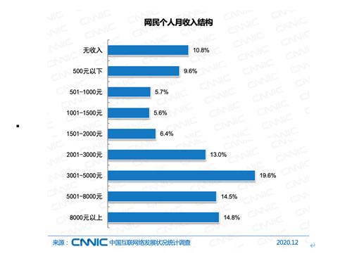 中国网民规模9.89亿 月收入在5000元以上仅三成网民