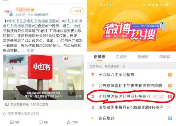 小红书回应注册“老红书”商标被驳回复审