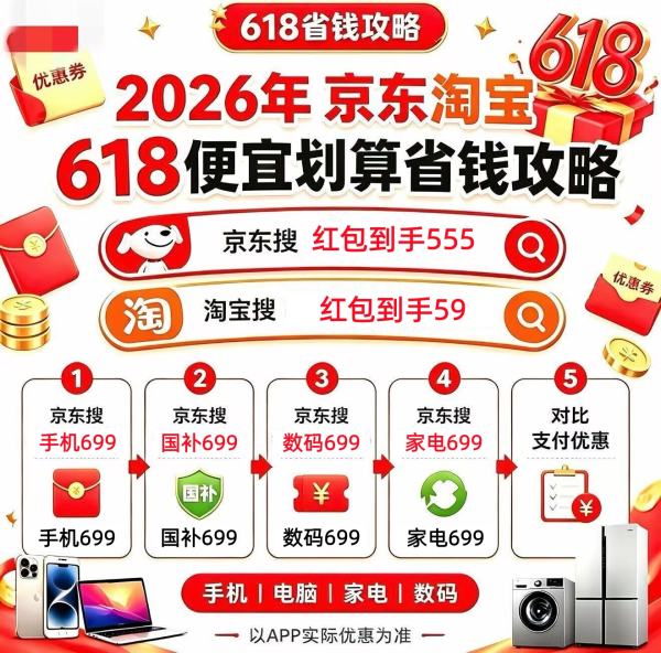 2026淘宝京东618大促来袭，史诗级降价刷新底价，整理最新最全领券使用指南，数码家电下单超划算